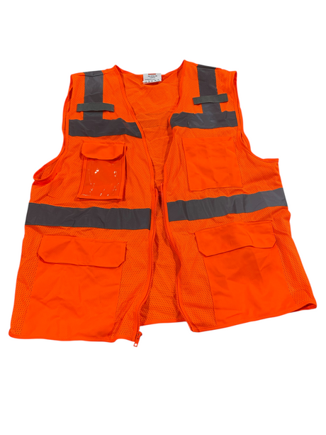 PIP, 302-0750, Type R, Class 2, Ten Pocket, Surveyors Vest, Orange, Large - Freeman Liquidators - [product_description] - safety vest
