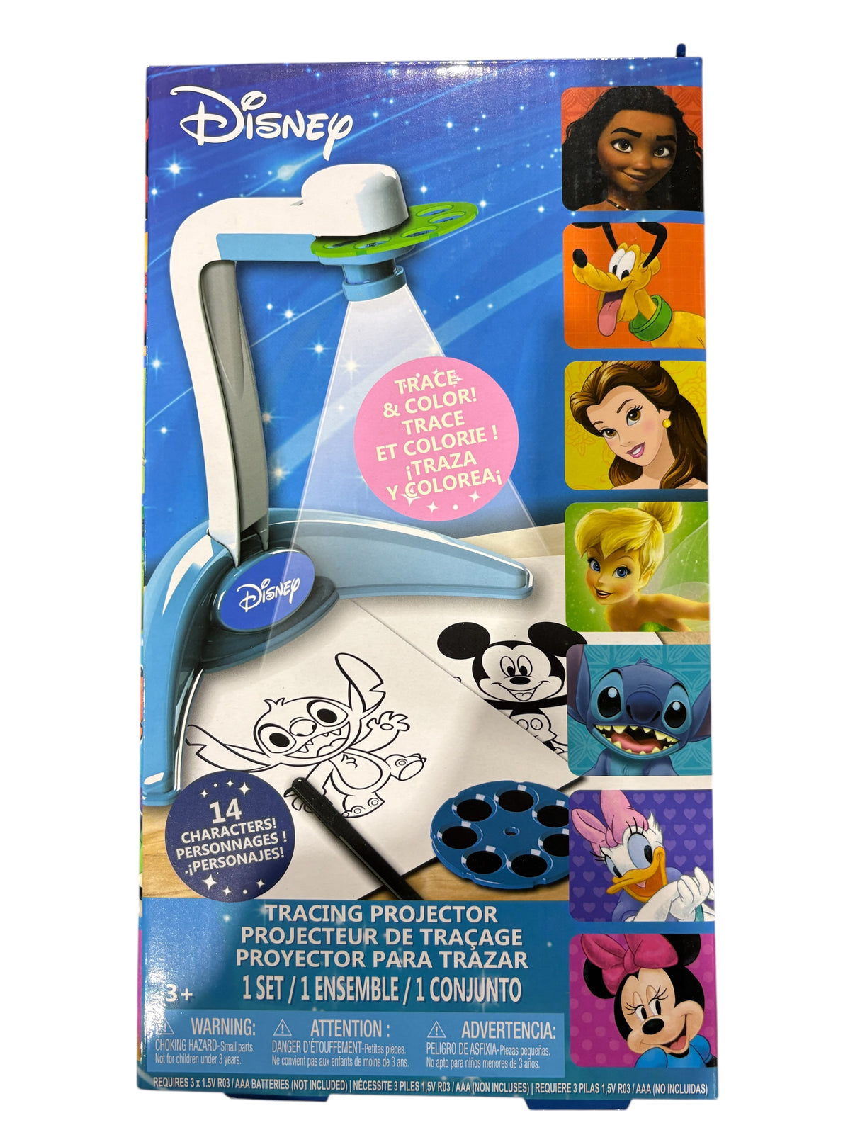 Disney tracing projector packaging with character images on a blue background