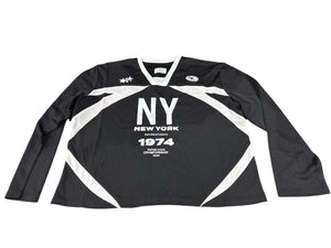 Black sports jersey with 'NY New York 1974' text on a white background