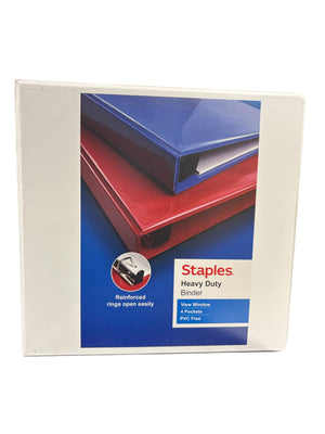 Staples, Heavy Duty, 3", 3 Ring, View, Binder, D Ring, White