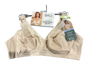 Bali, Cotton, Double Support, Wirefree, Bra, Tan, 40B
