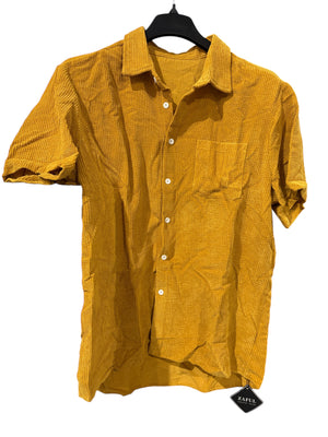 Zaful, Men's, Ribbed, Button Up, Shirt, Yellow, XXL