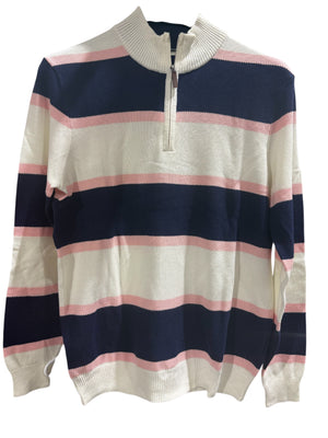 Club Room, Men's, Finley Stripe, Cotton, Half Zip, Sweater, Blue/Pink