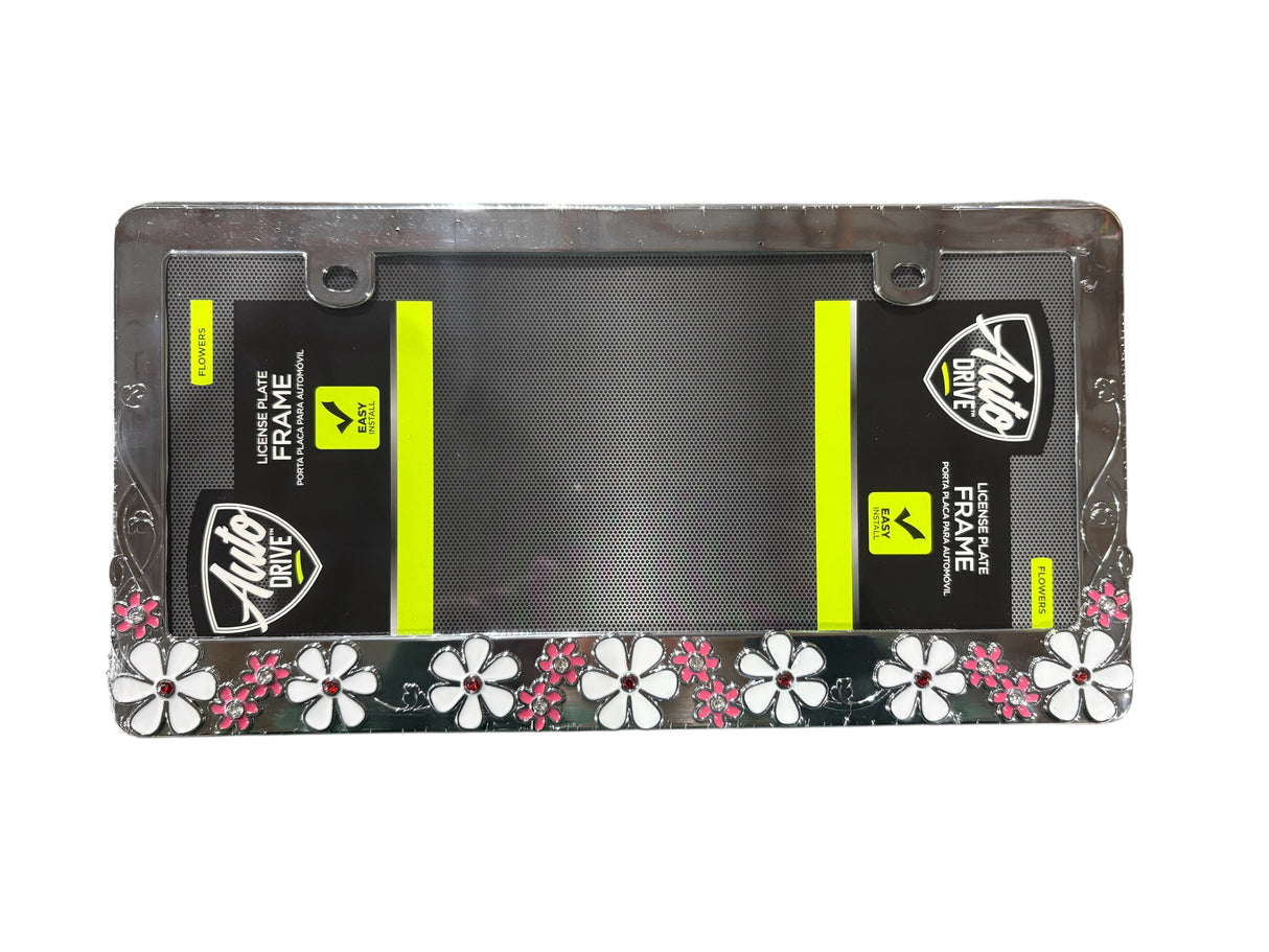 Auto Drive, Universal, License Plate Frame, Bling Flowers - AUTOMOTIVE - Freeman Liquidators - [product_description]