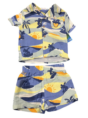 Toddler Boys' 2pc Disney Mickey Mouse Gauze Short Sleeve Button-Down Shirt & Shorts Set - 12M - Image 1