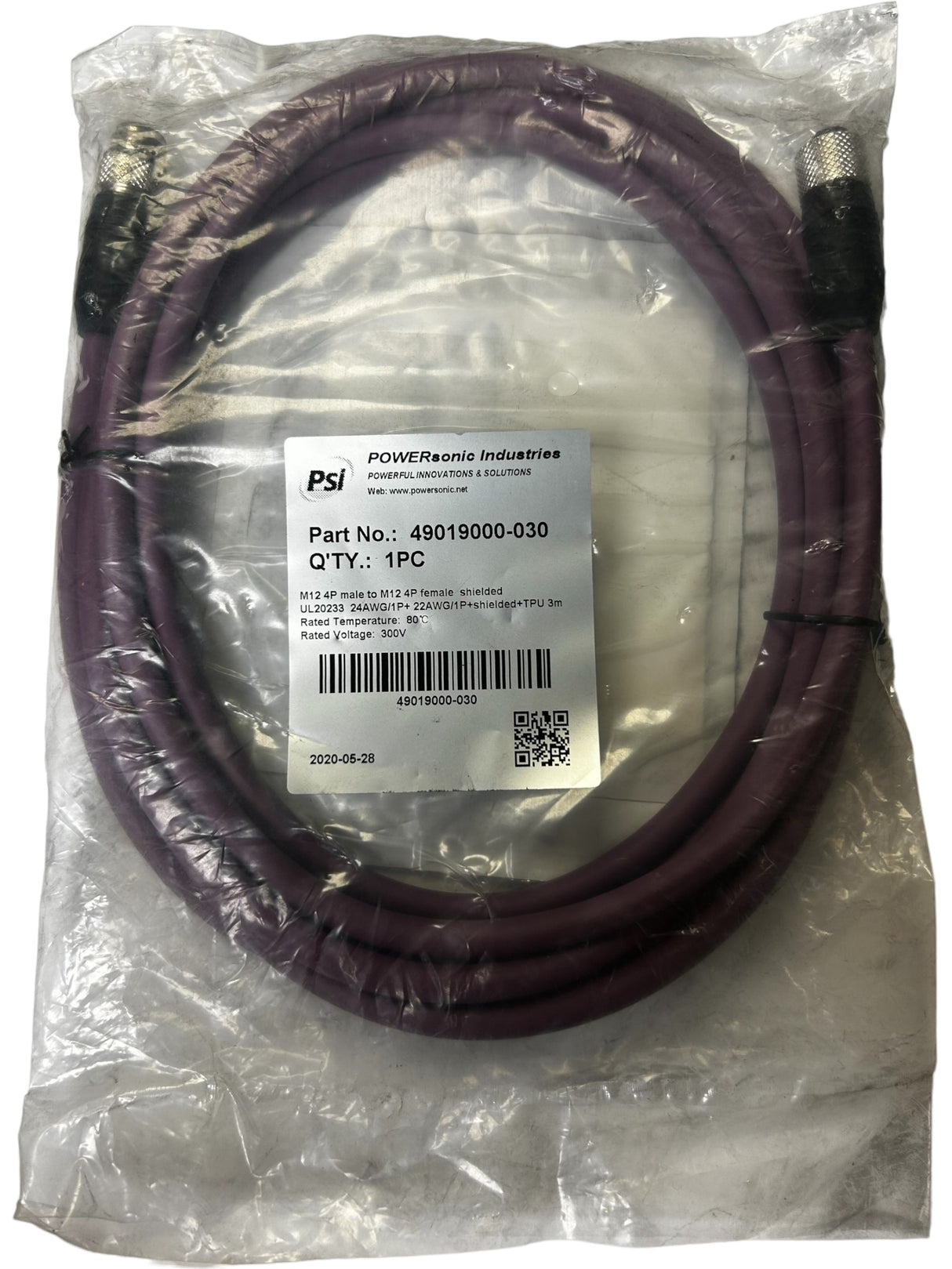 Powersonic Industries, 49019000-030, M12 4P Male to M12 4P Female Cord  - NEW IN ORIGINAL PACKAGING - FreemanLiquidators - [product_description]