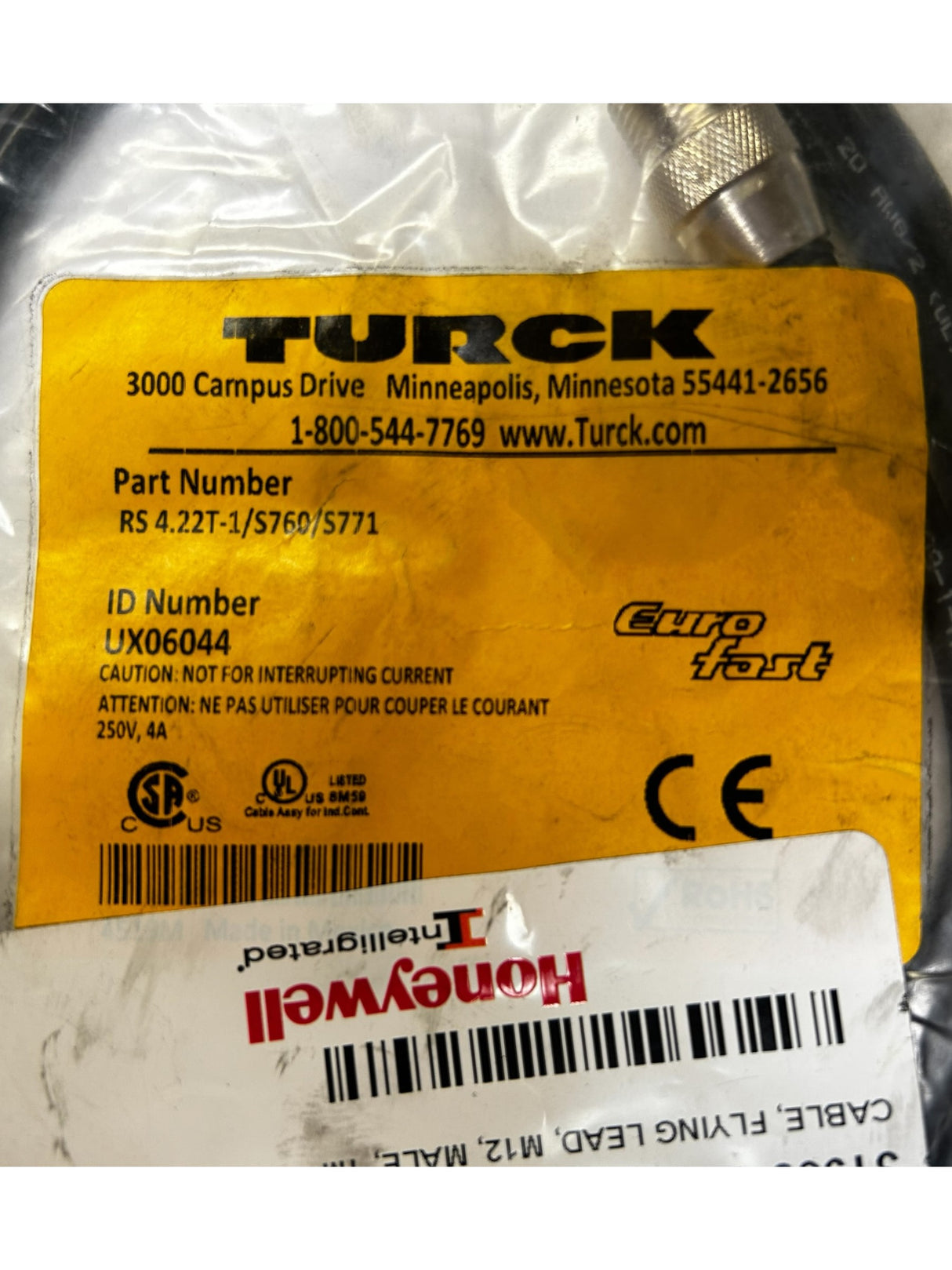 Turck, RS 4.22T-1/S760/S771, CORDSET, SINGLE ENDED, M12 EUROFAST - NEW IN ORIGINAL PACKAGING - FreemanLiquidators - [product_description]