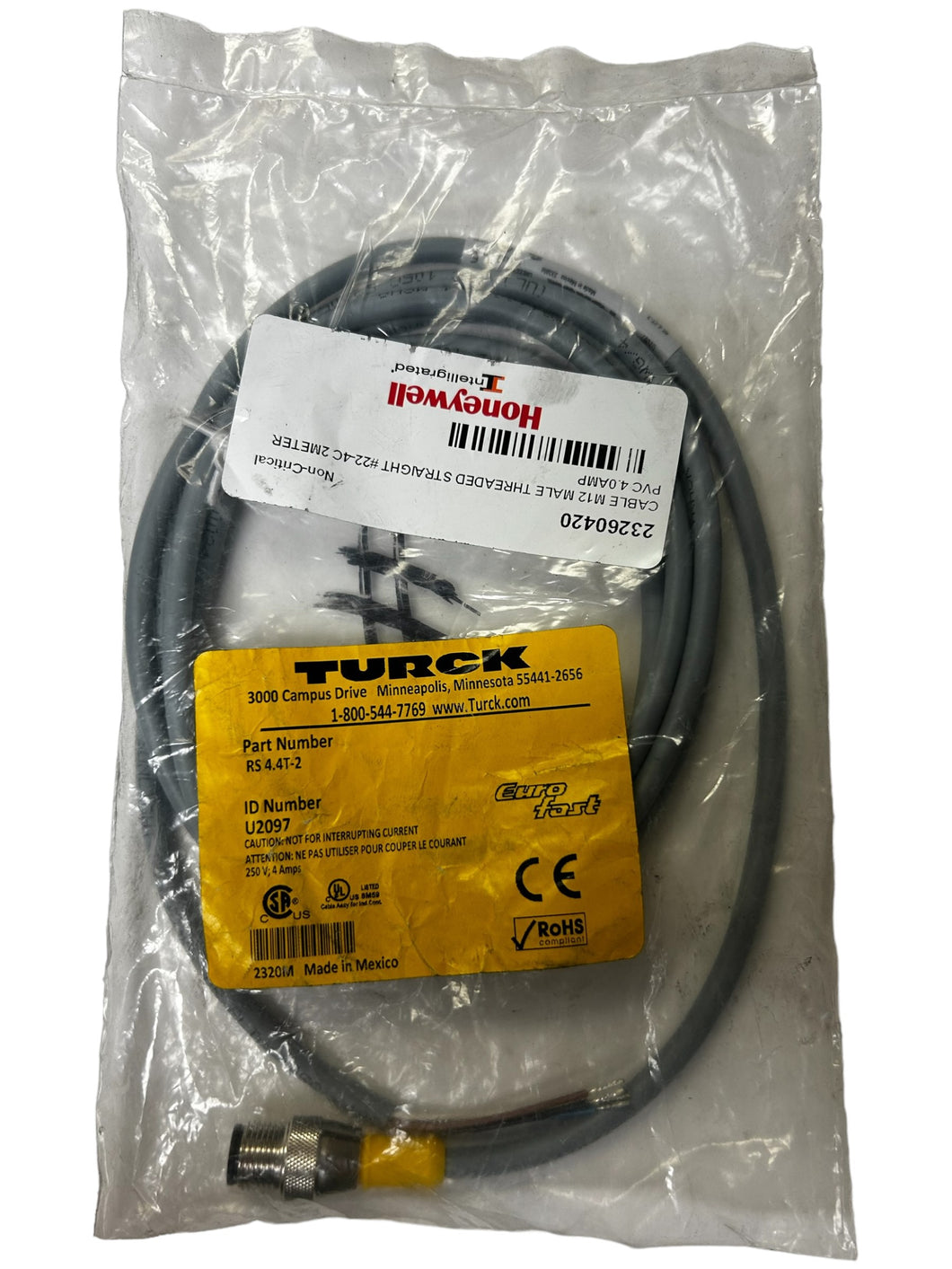 Turck, RS 4.4T-2, Cordset, SINGLE ENDED, M12 EUROFAST, STRAIGHT MALE CONNECTOR - NEW IN ORIGINAL PACKAGING - FreemanLiquidators - [product_description]