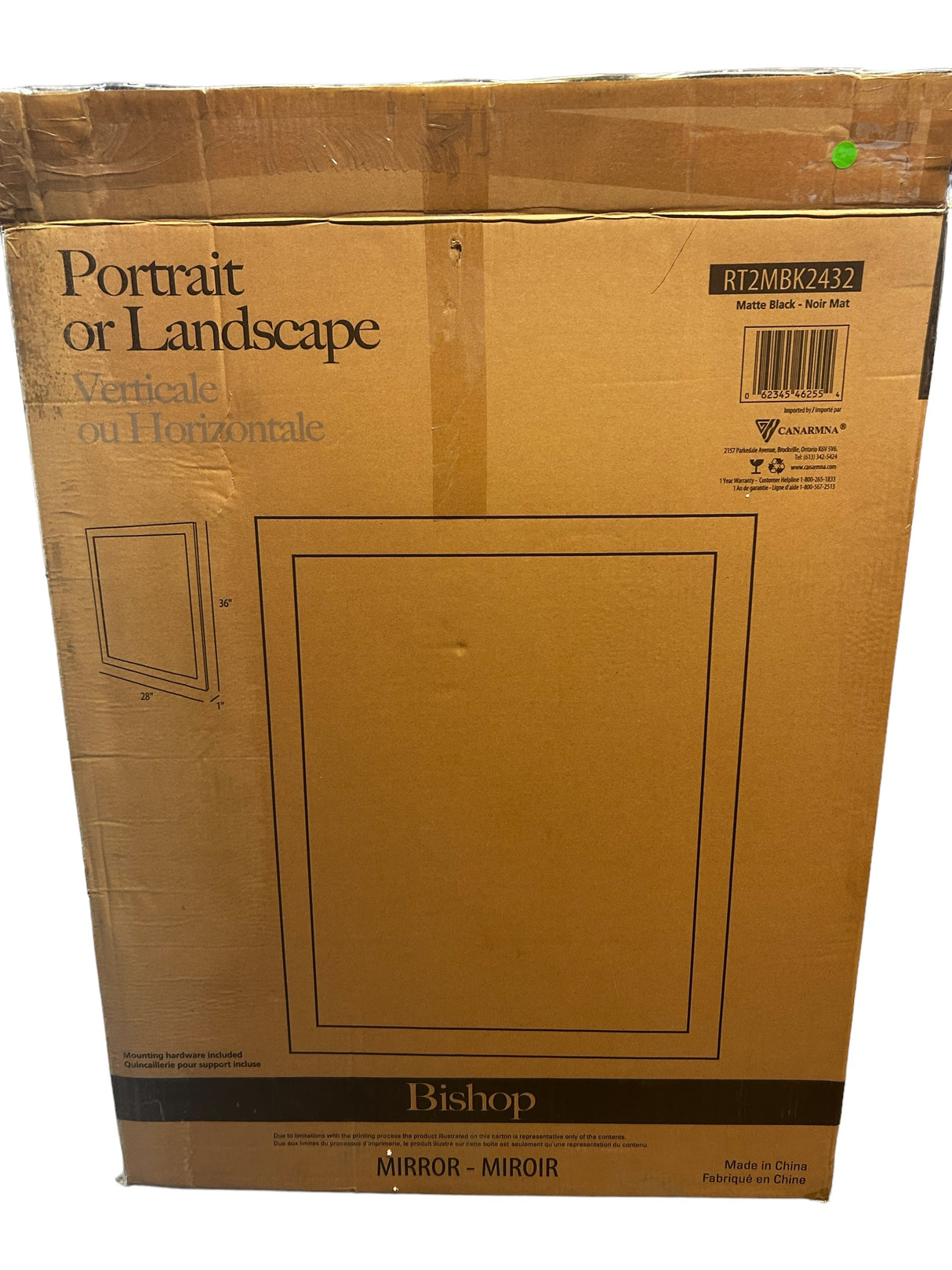 Canarm, RT2MBK2432, Bishop, Portrait/ Landscape, Mirror in Black - FreemanLiquidators - [product_description]