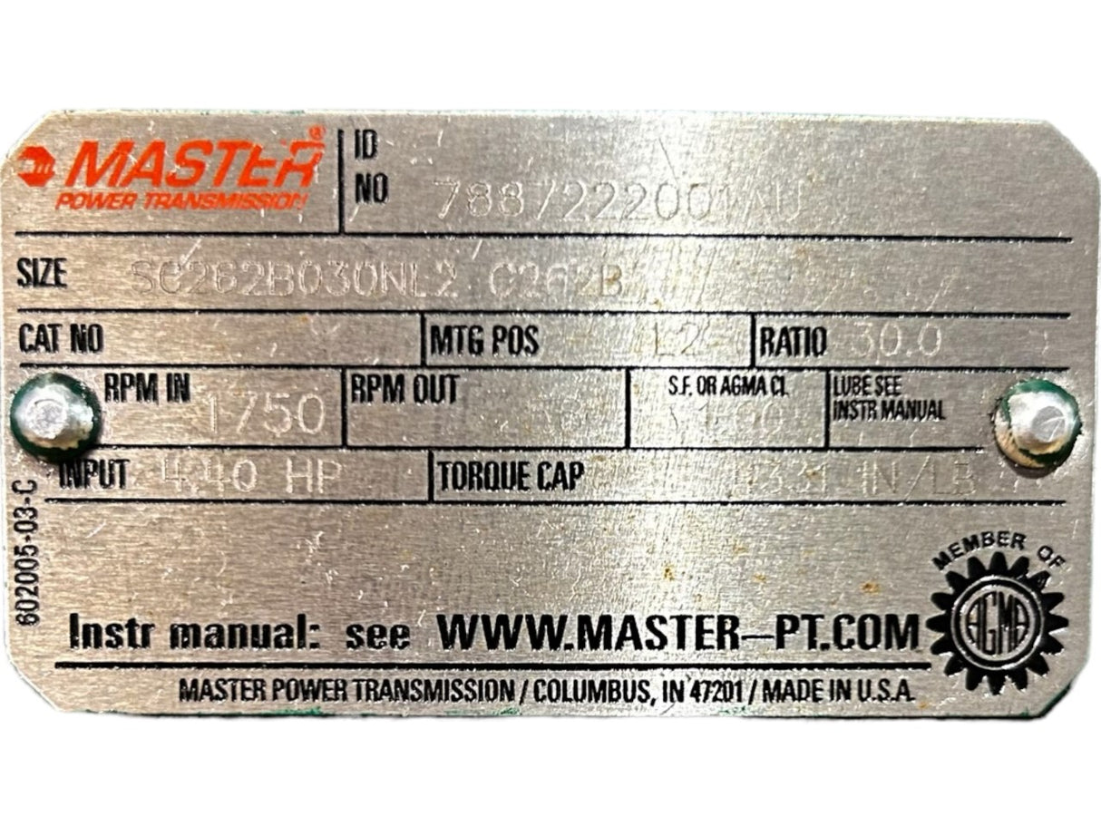 Master Power Transmission, SC262B030NL2, Right Angle Reducer- NEW NO BOX - FreemanLiquidators - [product_description]