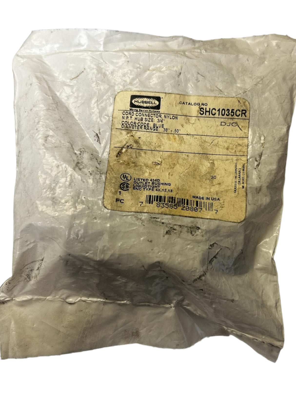 Hubbell, SHC1035CR, LIQUID TIGHT CORD CONNECTOR - NEW IN ORIGINAL PACKAGING - FreemanLiquidators - [product_description]