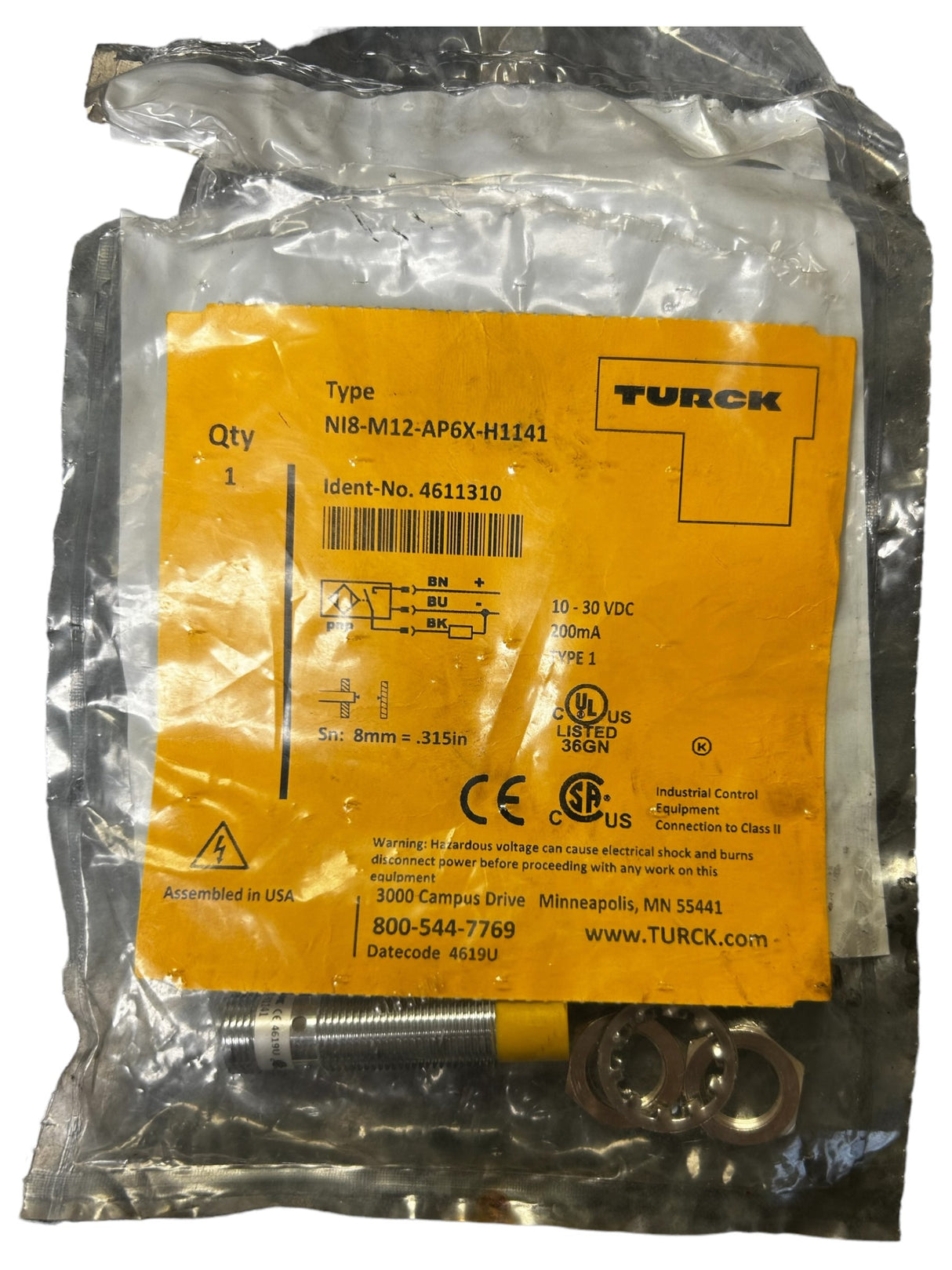 Turck, NI8-M12-AP6X-H1141, Proximity Sensor - NEW IN ORIGINAL PACKAGING - FreemanLiquidators - [product_description]