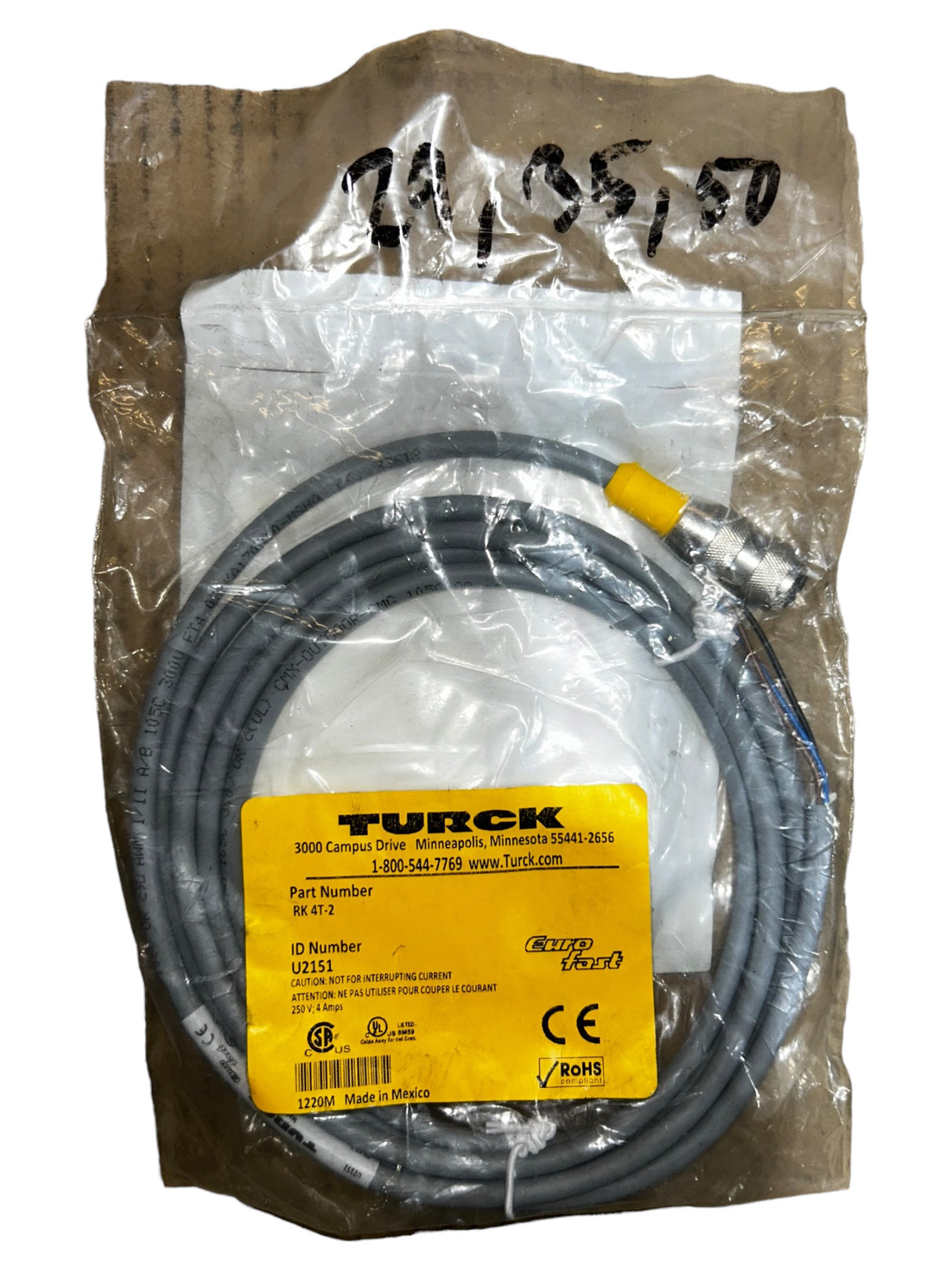 Turck, RK 4T-2, Single-Ended Cordset - NEW IN ORIGINAL PACKAGING - FreemanLiquidators - [product_description]