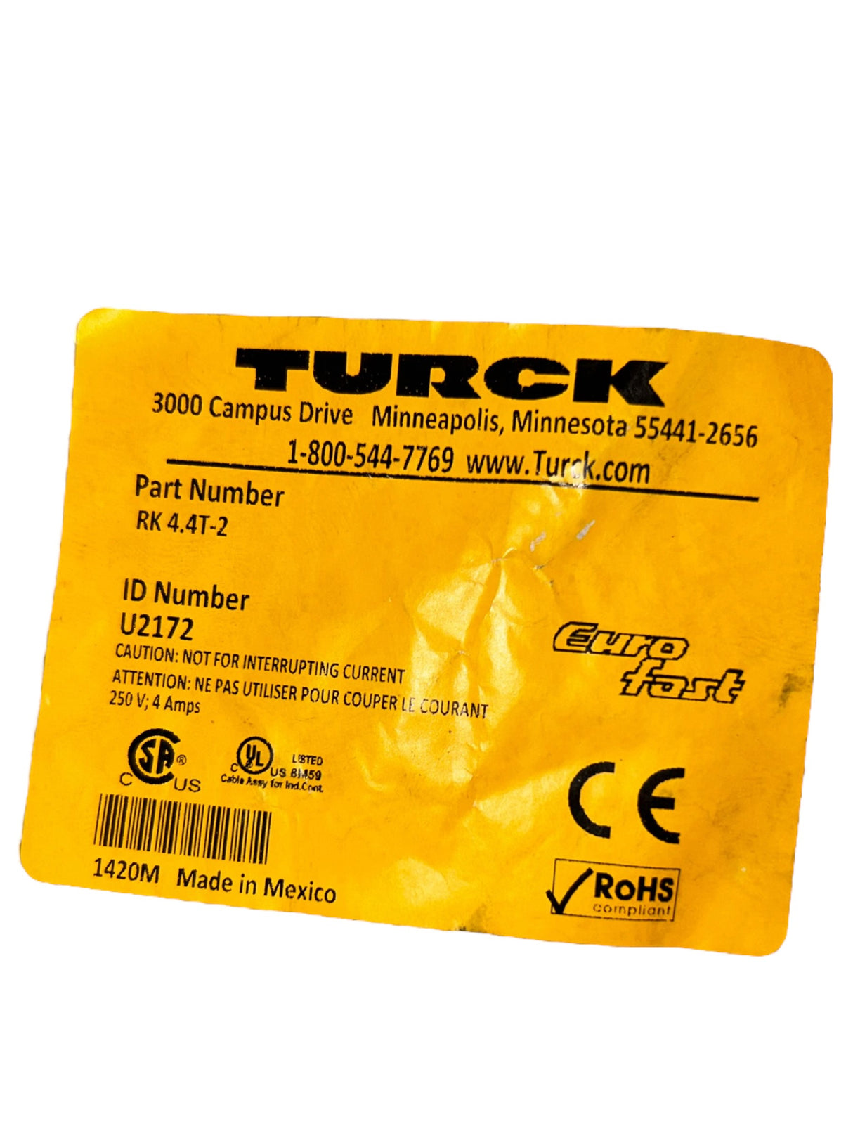 Turck, RK 4.4T-2, Single-ended cable / cordset - NEW IN ORIGINAL PACKAGING - FreemanLiquidators - [product_description]