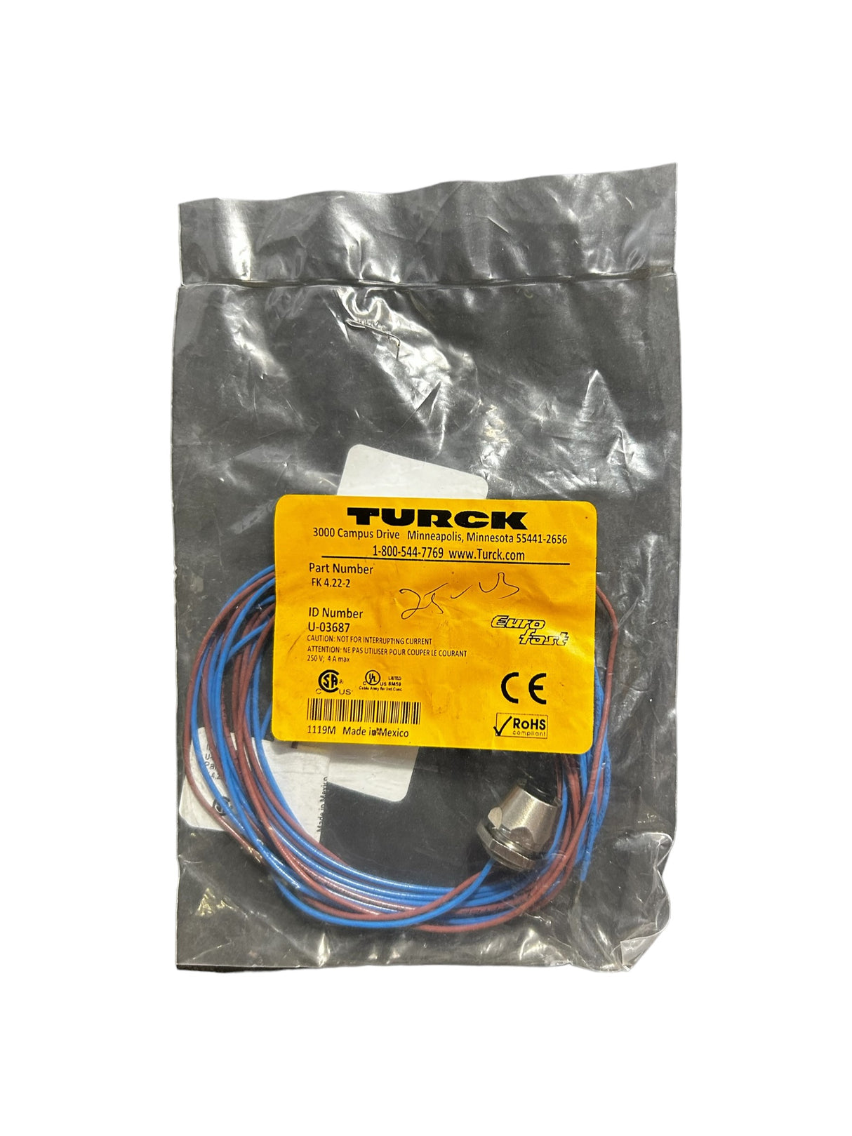 Turck, FK 4.22-2, M12 Eurofast Female Receptacle, single-ended - NEW IN ORIGINAL PACKAGING - FreemanLiquidators - [product_description]