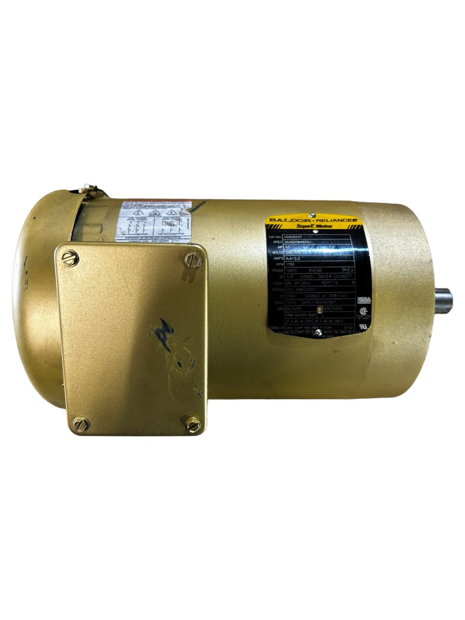 Baldor-Reliance Motor VEM3554T, 1.5HP, 1760RPM, 3PH, 60HZ, 145TC, TEFC, F1 -New No Box - FreemanLiquidators - [product_description]