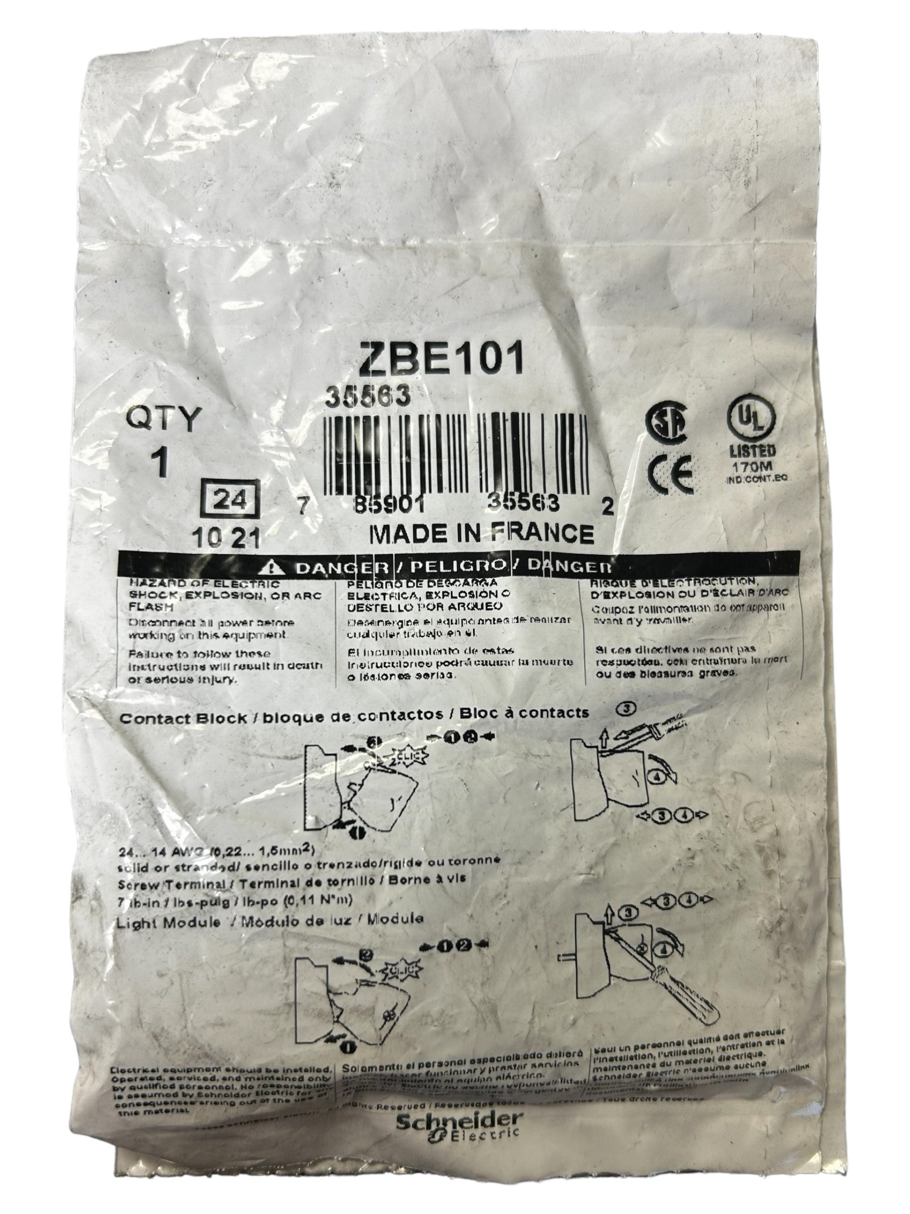 SCHNEIDER ELECTRIC, ZBE101, Harmony XB4, Single contact block