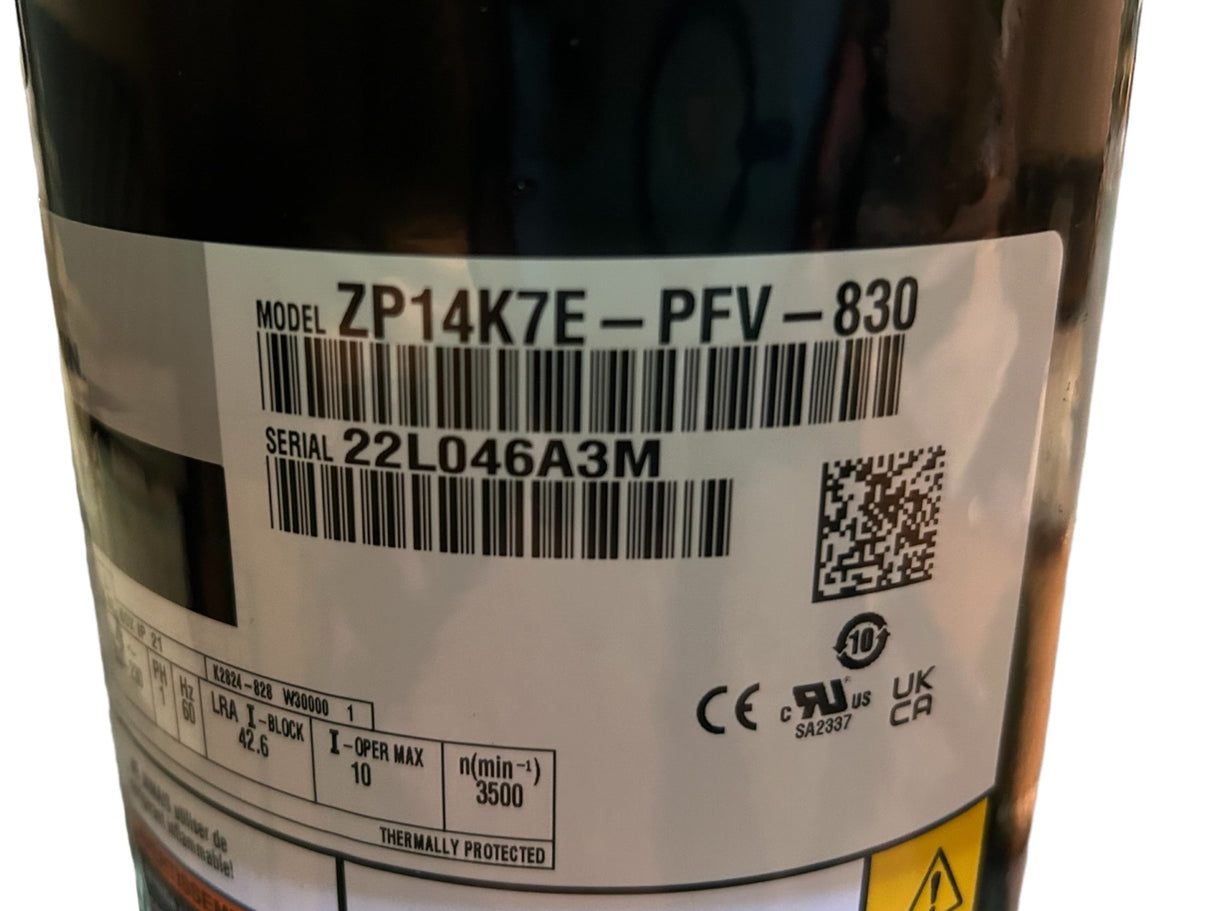 Copeland, Scroll, Compressor, ZP14K7E-PFV-830, 14000 BTU, R410A, 1PH - FreemanLiquidators - [product_description]