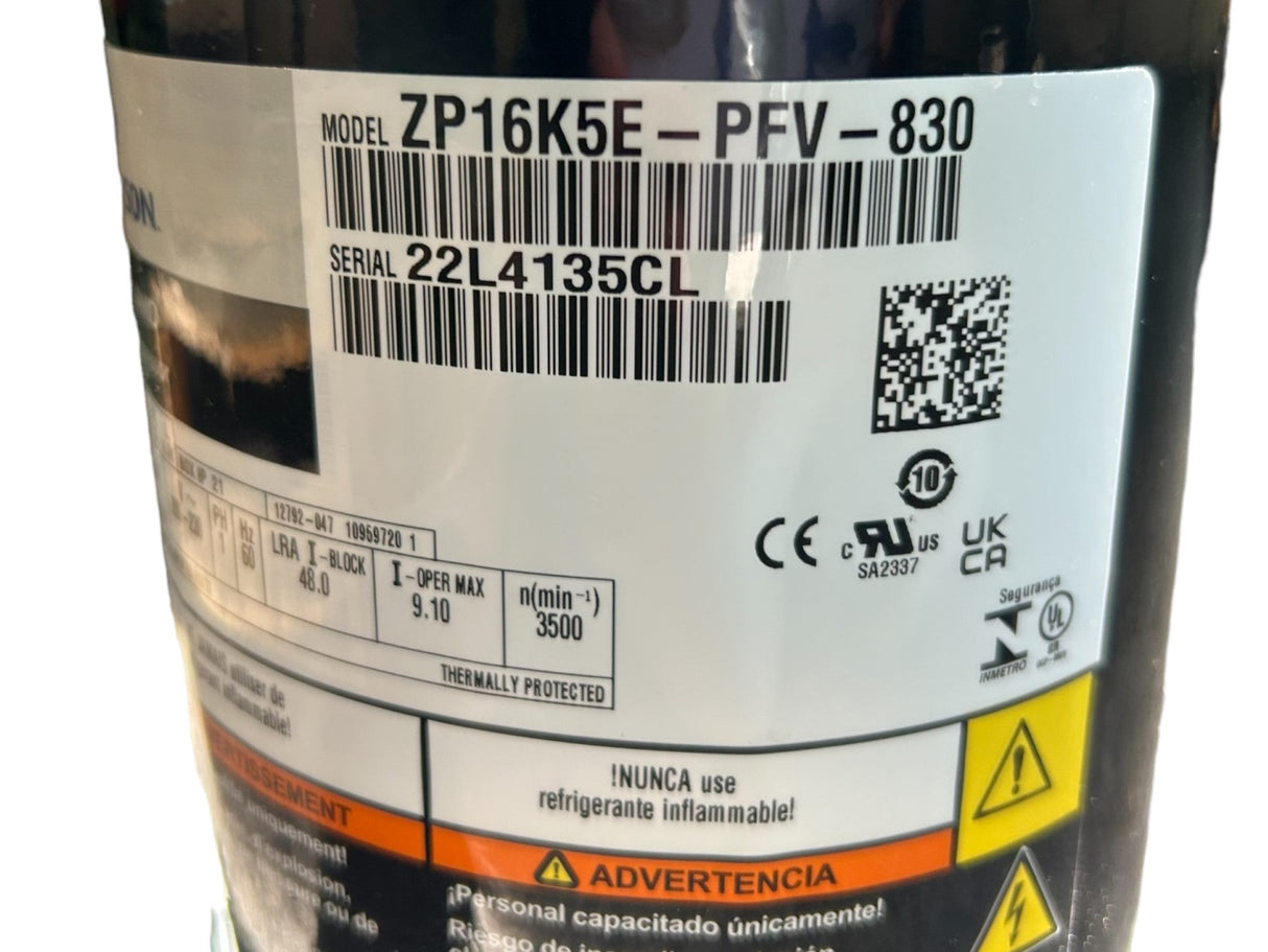 Copeland, Scroll, Compressor, ZP16K5E-PFV-830, 1 PH, 15500-21500 BTU, R410A - FreemanLiquidators - [product_description]