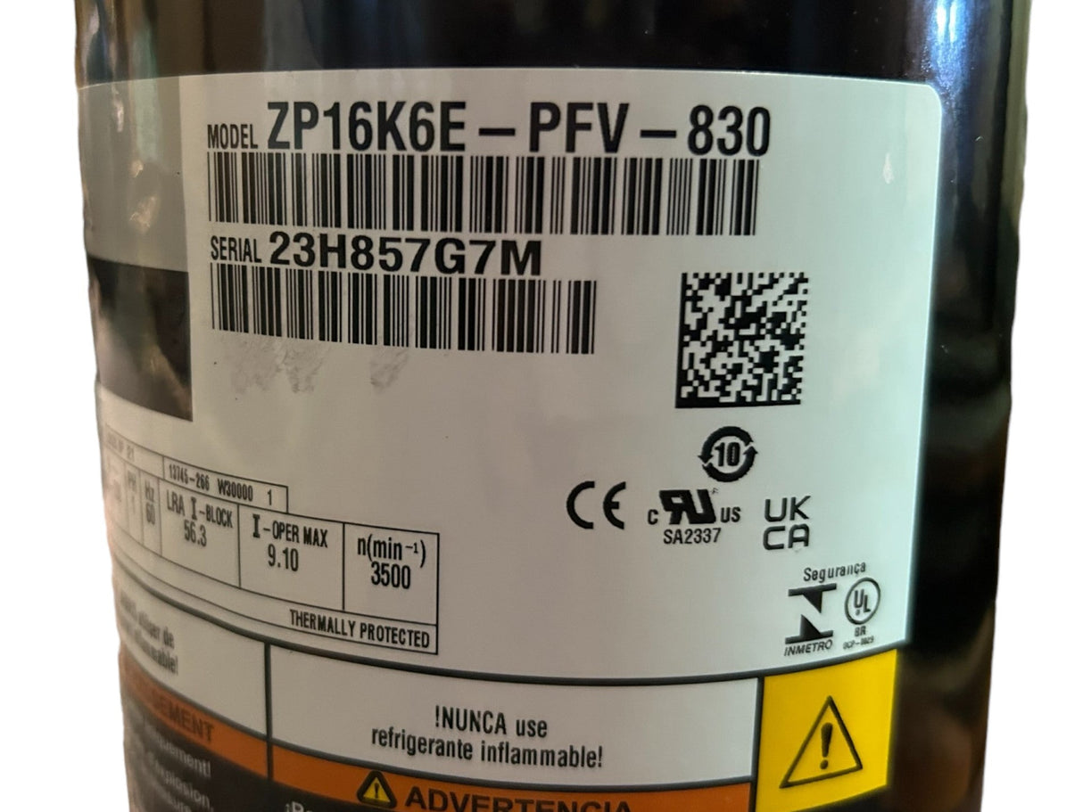 Copeland, Scroll, Compressor, ZP16K6E-PFV-830, R410A, 16,000BTU, 208/230Vac, Single Phase - FreemanLiquidators - [product_description]