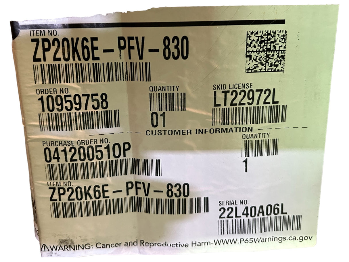 Copeland, Scroll, Compressor, ZP20K6E-PFV-830, 19950-27100 BTU, Single Phase - FreemanLiquidators - [product_description]