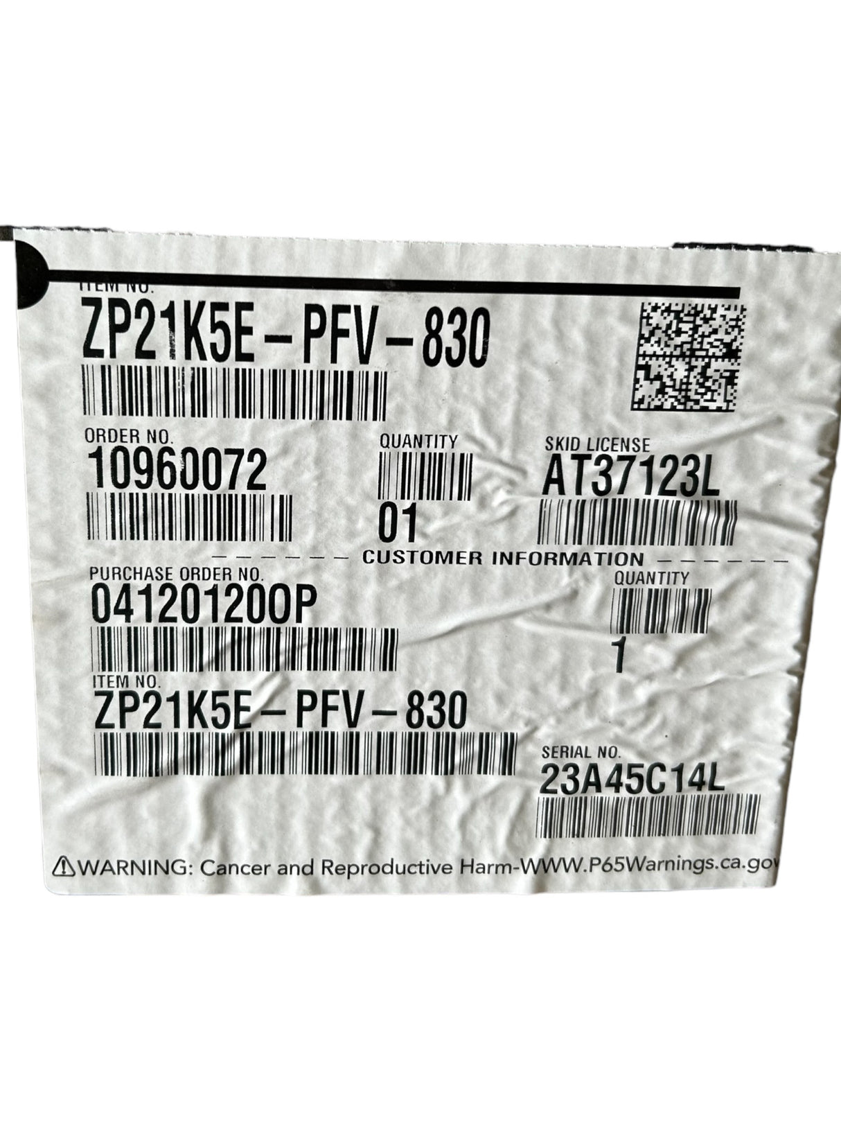 Copeland, Scroll, Compressor, ZP21K5E-PFV- 830, 21300 BTU, R-410A, 1PH - FreemanLiquidators - [product_description]