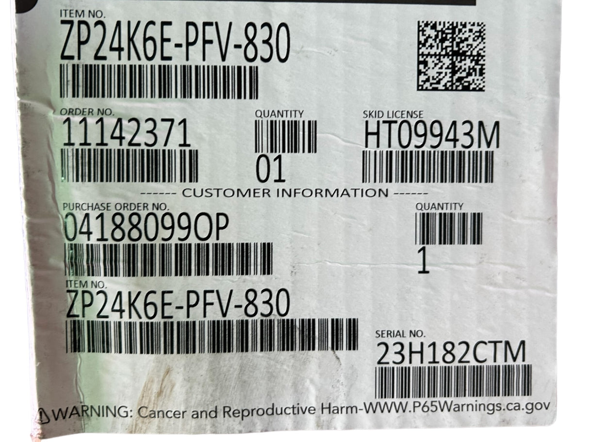 Copeland, Scroll, Compressor, ZP24K6E-PFV-830, 1 PH, R-410A, 23900-32500 BTU, (208/230-1) - FreemanLiquidators - [product_description]