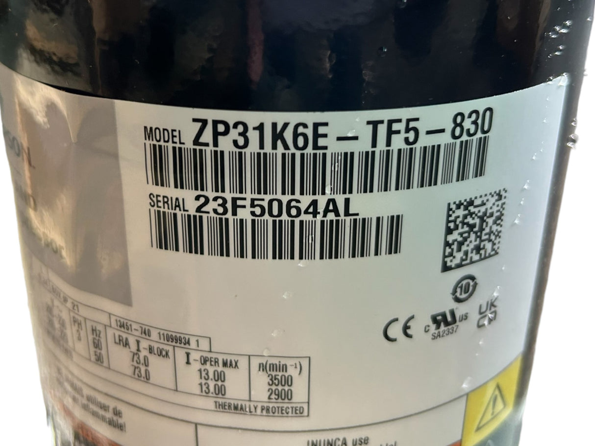 Copeland, Scroll, Compressor, ZP31K6E-TF5-830, 3 PH, 31000 BTU, R410A, 208/230 - FreemanLiquidators - [product_description]