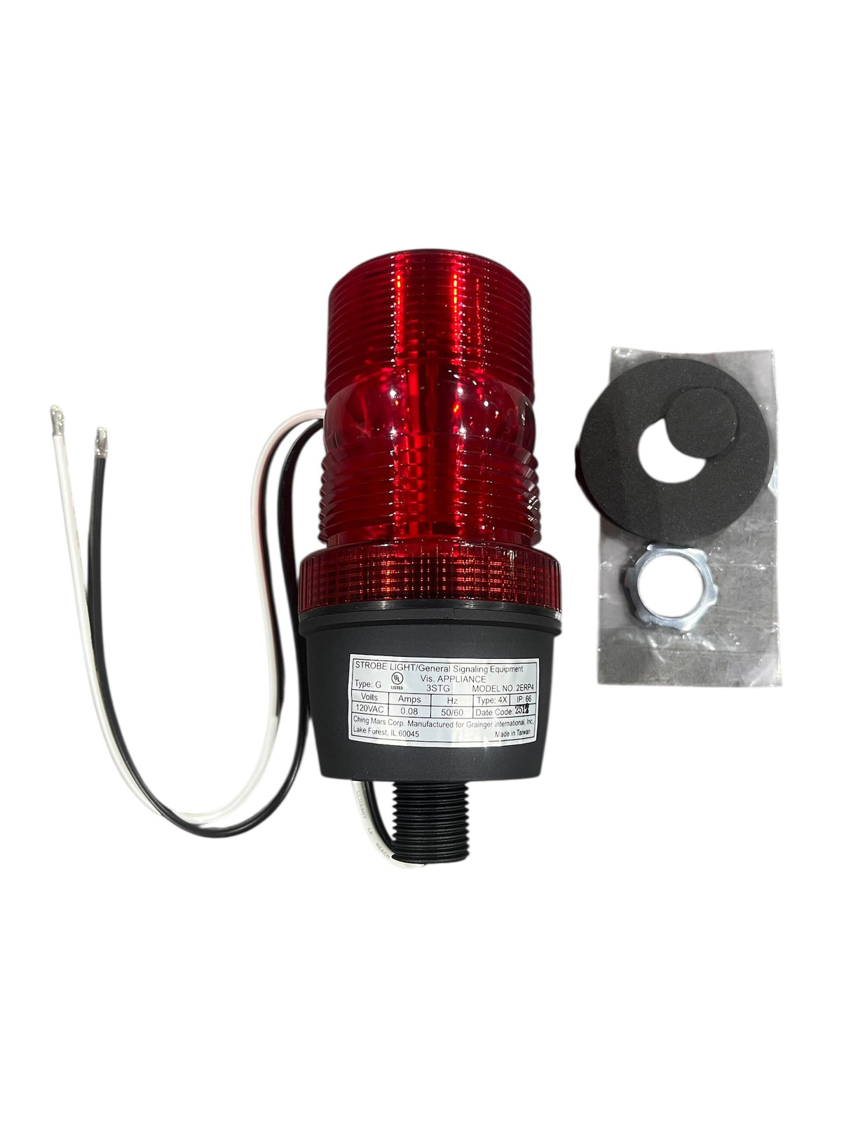 Grainger, Warning Light, Red, Strobe Tube, 1/2 in MNPT, 120V AC, 2 3/4 in Overall Dia, 2ERP4 -  - Freeman Liquidators - [product_description]