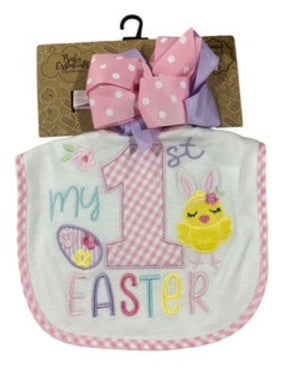 Baby Essentials, Baby Girls, First Easter, Bow and Bib Set - Bib & Bow Set - Freeman Liquidators - [product_description]