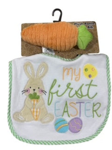 Baby Essentials, Baby Bunny, First Easter, Bib & Rattle Set - Bib & Rattle Set - Freeman Liquidators - [product_description]