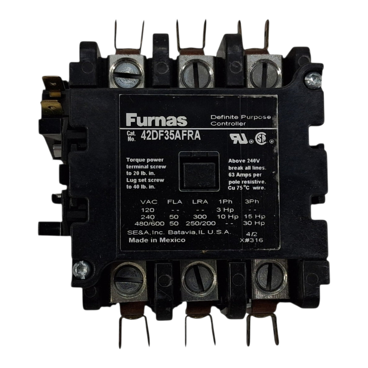 FURNAS 42DF35AFRA Contactor 50a @600v  120v w/aux Spectrum Parts 027514404 - hvac parts - Freeman Liquidators - [product_description]
