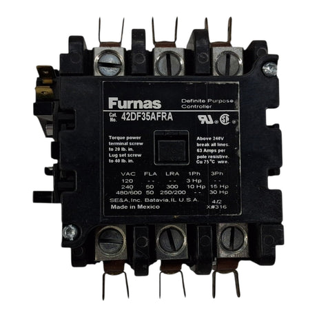 FURNAS 42DF35AFRA Contactor 50a @600v  120v w/aux Spectrum Parts 027514404 - hvac parts - Freeman Liquidators - [product_description]