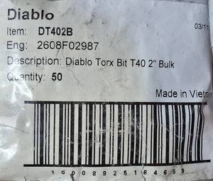 Diablo Torx Bit T40 — DT402B (2-Inch, Bag of 30)