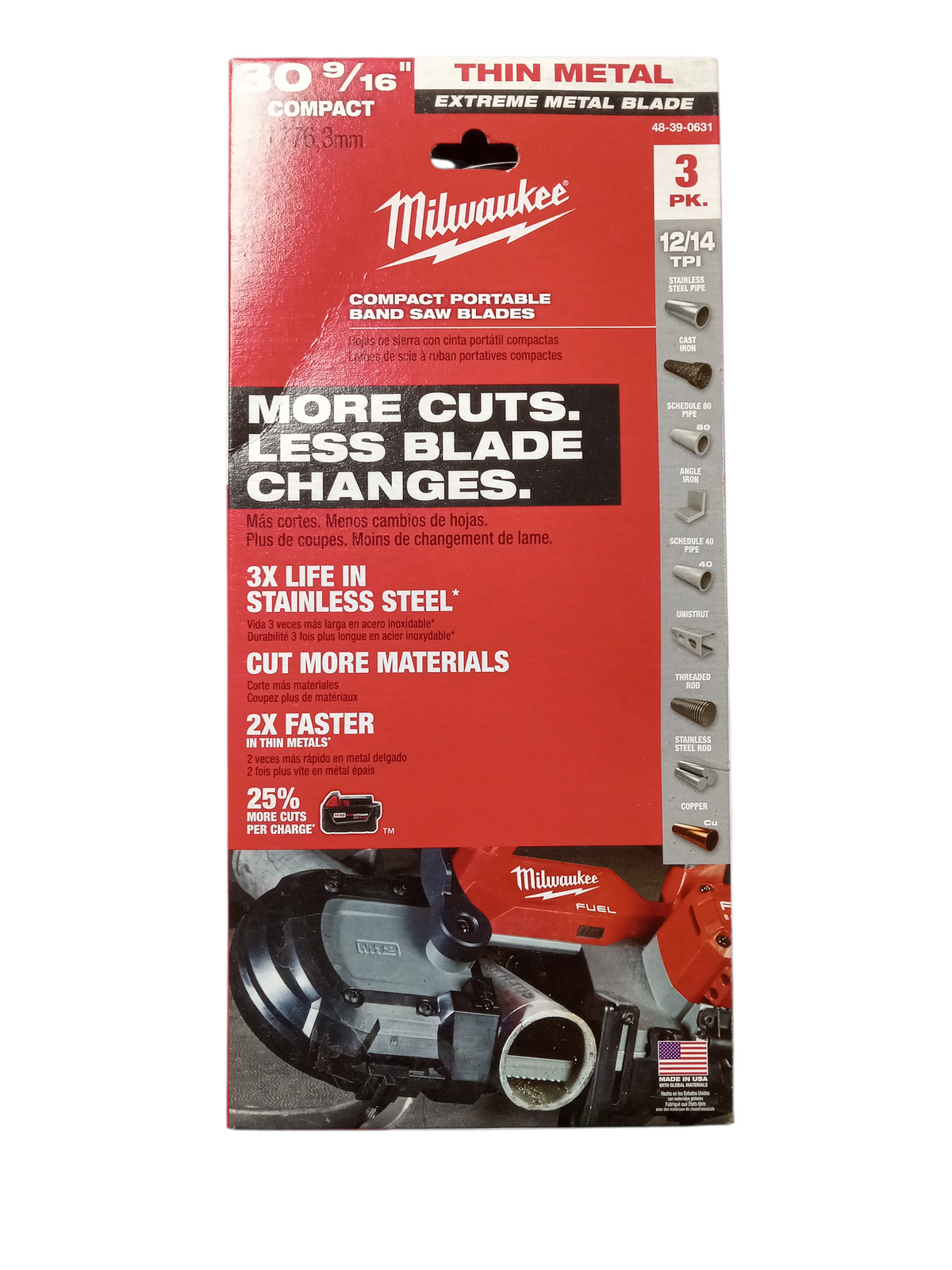 Milwaukee Compact Portable Saw Blades, 30 9/16, Thin Metal, 3 Pack, 48-39-0631