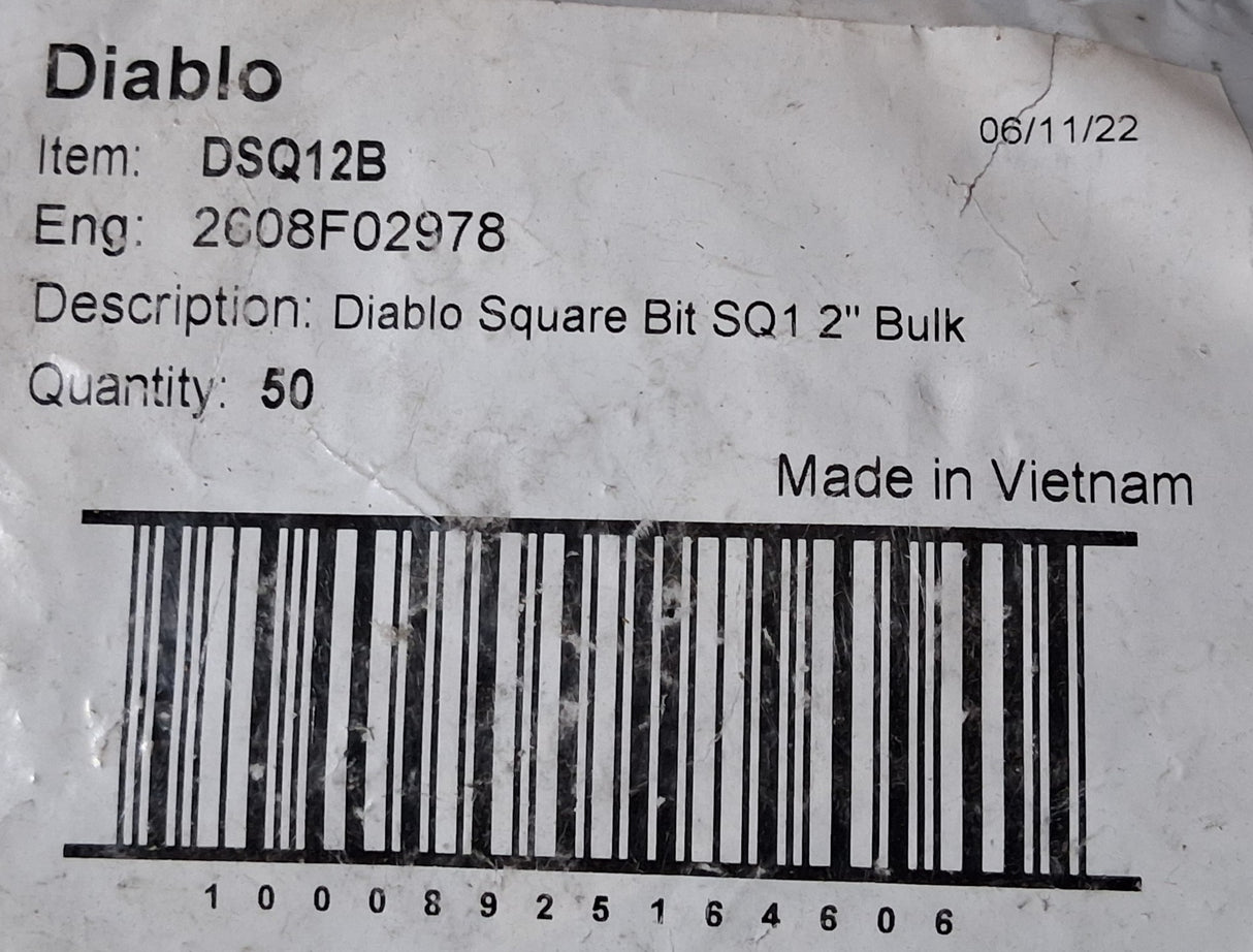 Diablo Square Bit SQ1 2"  DSQ12B  (Bag of 50)