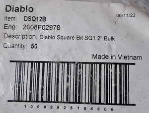 Diablo Square Bit SQ1 2"  DSQ12B  (Bag of 50)