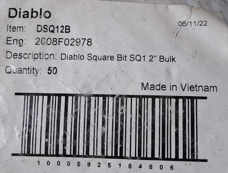 Diablo Square Bit SQ1 2"  DSQ12B  (Bag of 50)