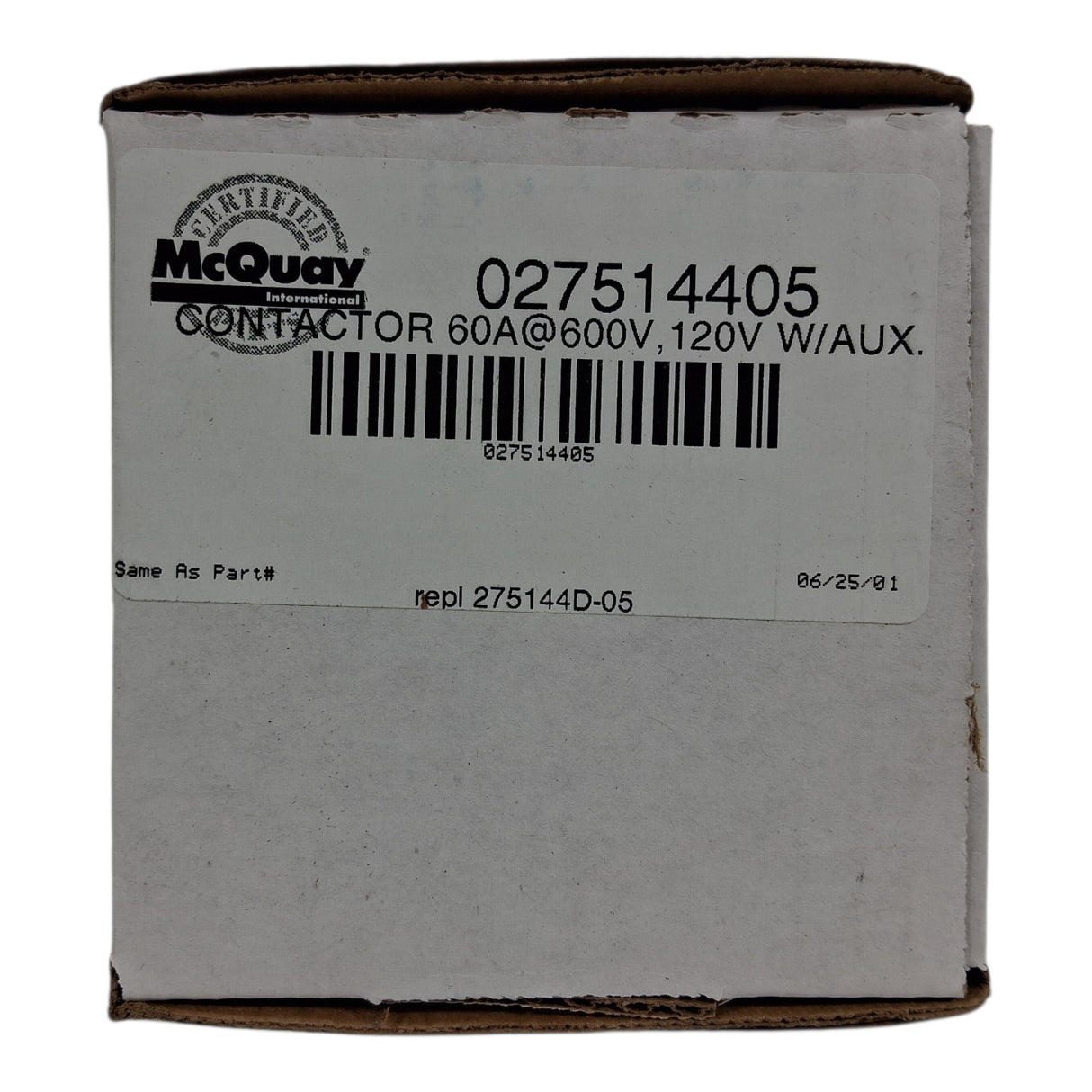 McQuay 027514405 Contactor — 60A, 600V, 120V Coil, 2‑Pole w/ Auxiliary Contact - HVAC - Freeman Liquidators - [product_description]