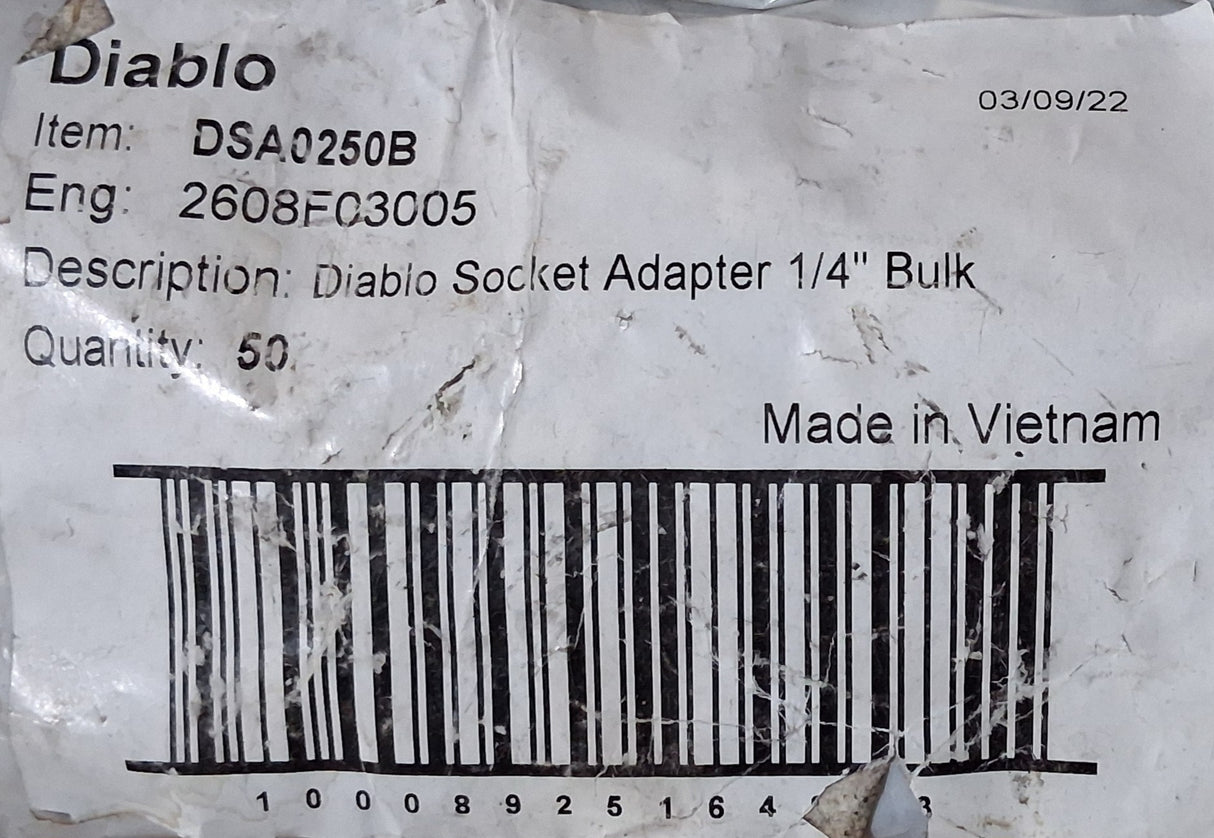 Diablo 1/4" Socket Adapter - DSA0250B  (Bag of 50)