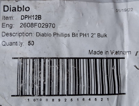 Diablo Phillips Bit PH1 2"  DPH12B (Bag of 40)