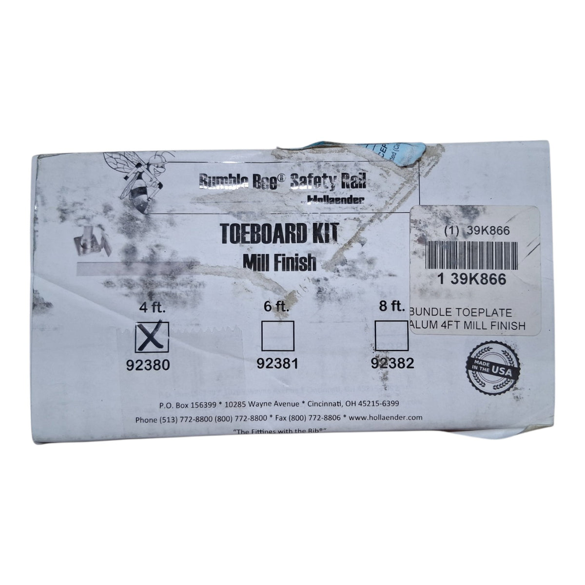 Hollaender Bumble Bee Toeboard Kit Mfr. Part Number 92380 / Grainger Cross-Ref 39K866