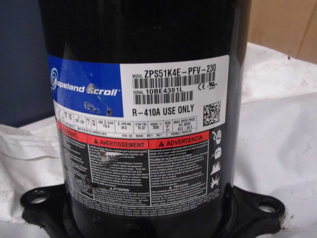 Copeland Scroll Compressor 410A 51,000 BTU ZPS51K5E-PFV-230