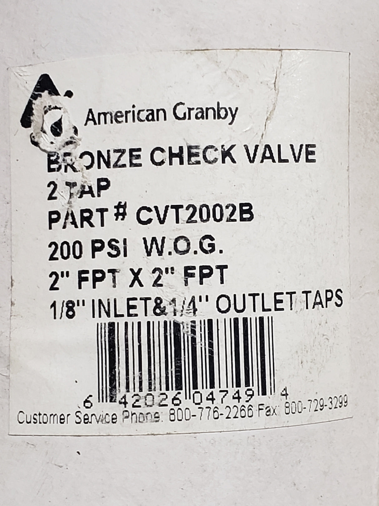 American Granby Bronze Check Valve - 2 Tap - 2"FPT X 2"FPT - Part# CVT2002B - FreemanLiquidators