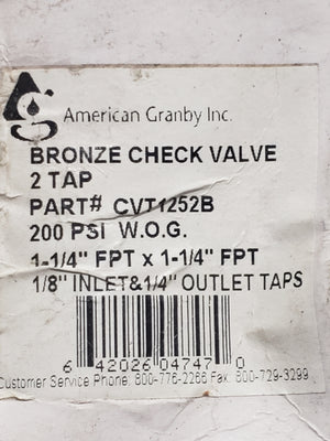 American Granby - 800 Series Double Tap Check Vavle - 1 1/4 - WOG - CVT1252B - FreemanLiquidators