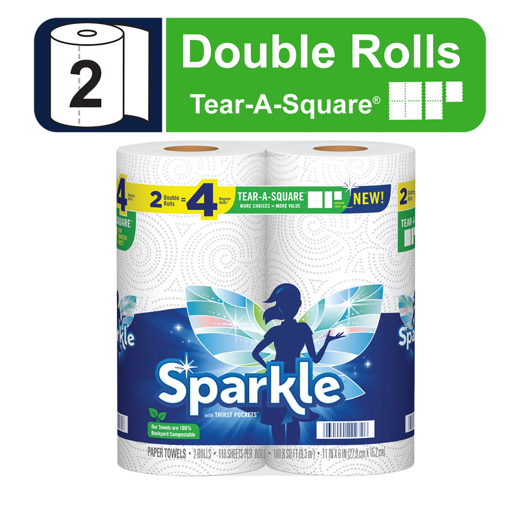 Sparkle Tear-A-Square Paper Towels, White, 2 Double Rolls STORE PICKUP ONLY - FreemanLiquidators - [product_description]