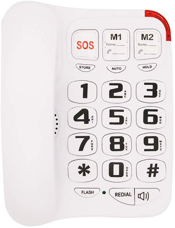Big Button Corded Phone with 3 One-Touch Speed Dial, HePesTer P-45 Picture Care Phone for Seniors with Memory Protection/Wall Mountable/SOS Emergency - FreemanLiquidators