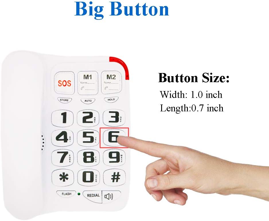 Big Button Corded Phone with 3 One-Touch Speed Dial, HePesTer P-45 Picture Care Phone for Seniors with Memory Protection/Wall Mountable/SOS Emergency - FreemanLiquidators