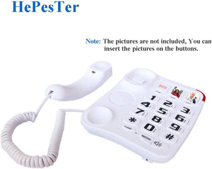 Big Button Corded Phone with 3 One-Touch Speed Dial, HePesTer P-45 Picture Care Phone for Seniors with Memory Protection/Wall Mountable/SOS Emergency - FreemanLiquidators