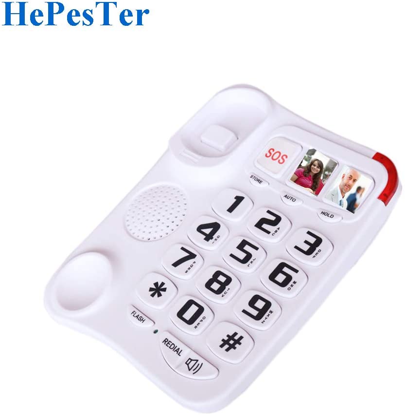 Big Button Corded Phone with 3 One-Touch Speed Dial, HePesTer P-45 Picture Care Phone for Seniors with Memory Protection/Wall Mountable/SOS Emergency - FreemanLiquidators